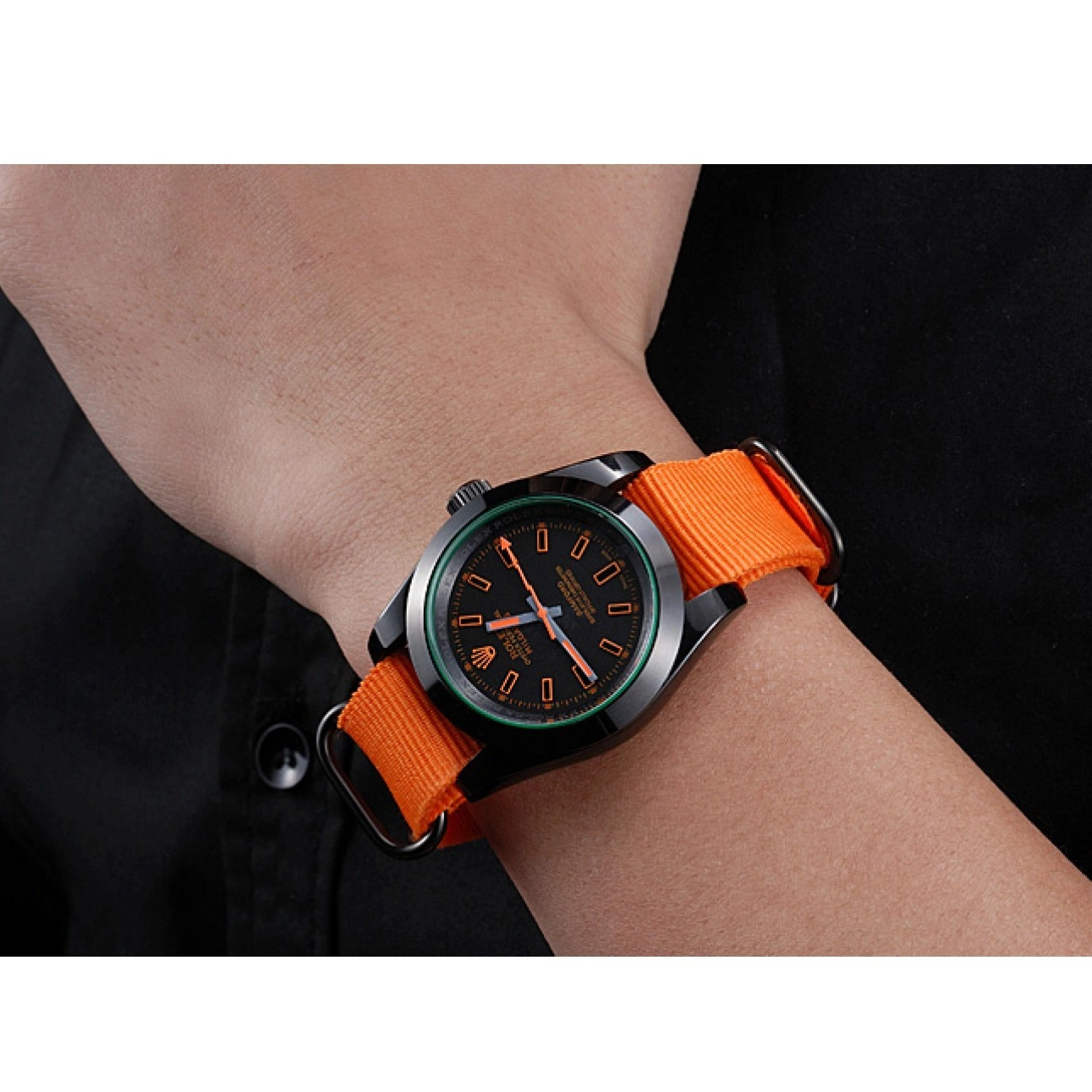 AAA replica watch 622003 Orange Rolex Strap Nylon Milgauss Bamford 0728